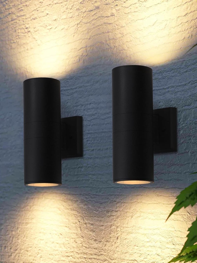 LEONLITE Modern Outdoor Cylinder Wall Lights 12", Porch Light in 2 Lights, Up Down Lights, Matte Black Waterproof Wall Sconce, Aluminum, E26 Base, Exterior Light Fixture Wall Mount, ETL, Pack of 2 - Image 1